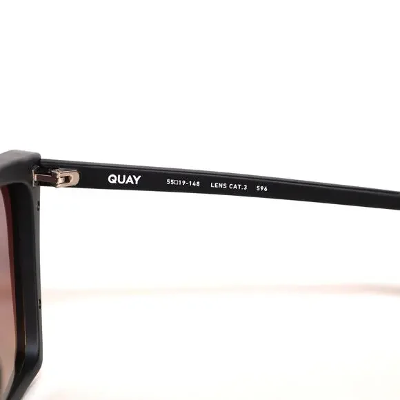 Quay Australia FRONT COVER Square Sunglasses - Matte Black / Brown Yellow - NWT